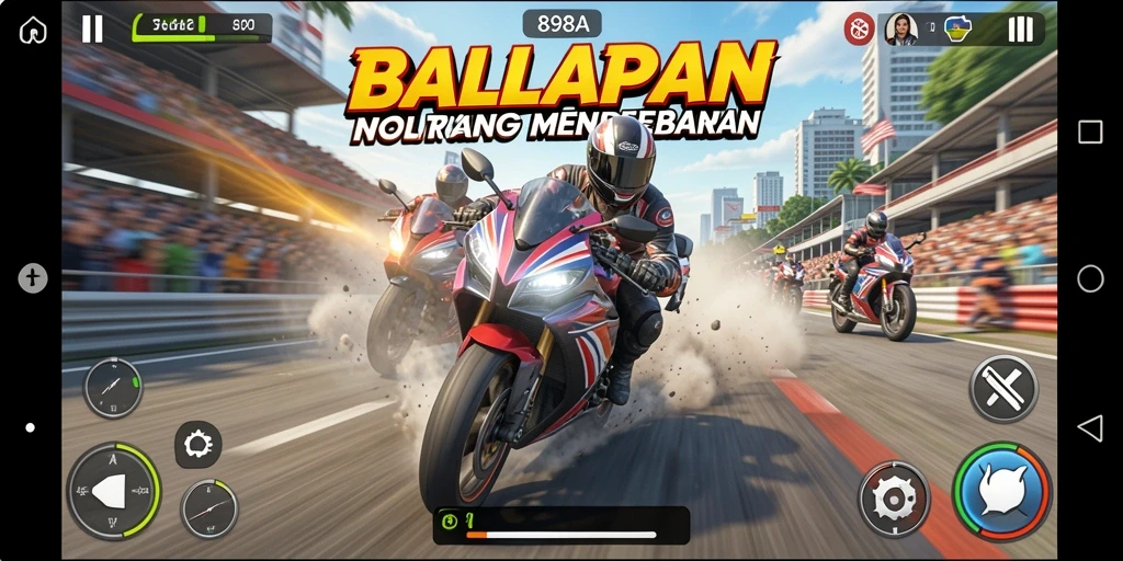 Screenshot 898A menampilkan aksi balapan motor yang mendebarkan.