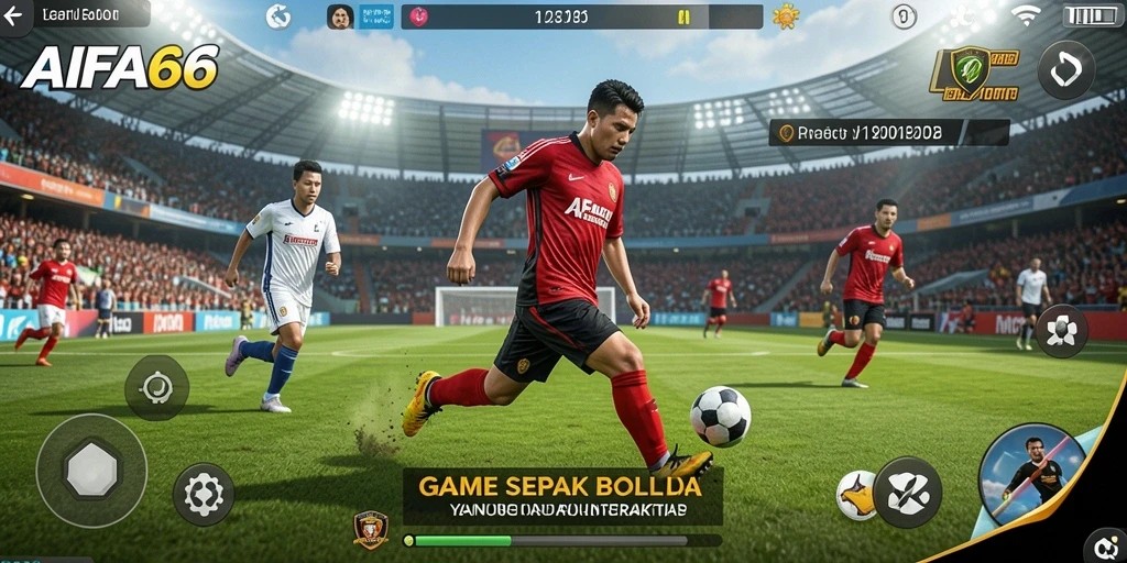 Tampilan gameplay AIFA66 yang seru dan interaktif dalam pertandingan sepak bola.