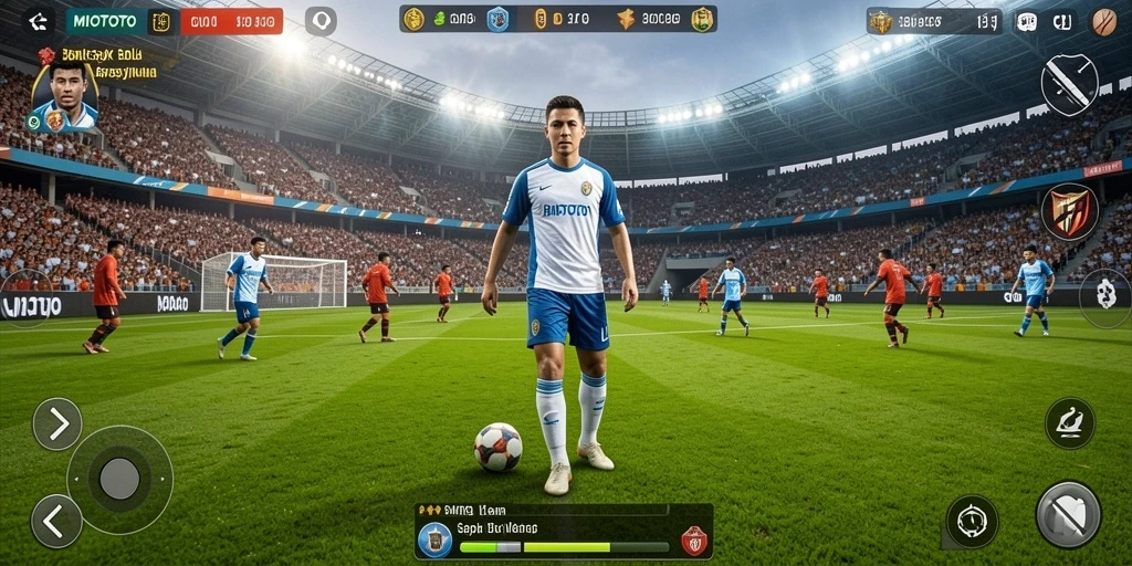 Tampilan gameplay menakjubkan dari MIOTOTO dengan aksi sepak bola yang dinamis.
