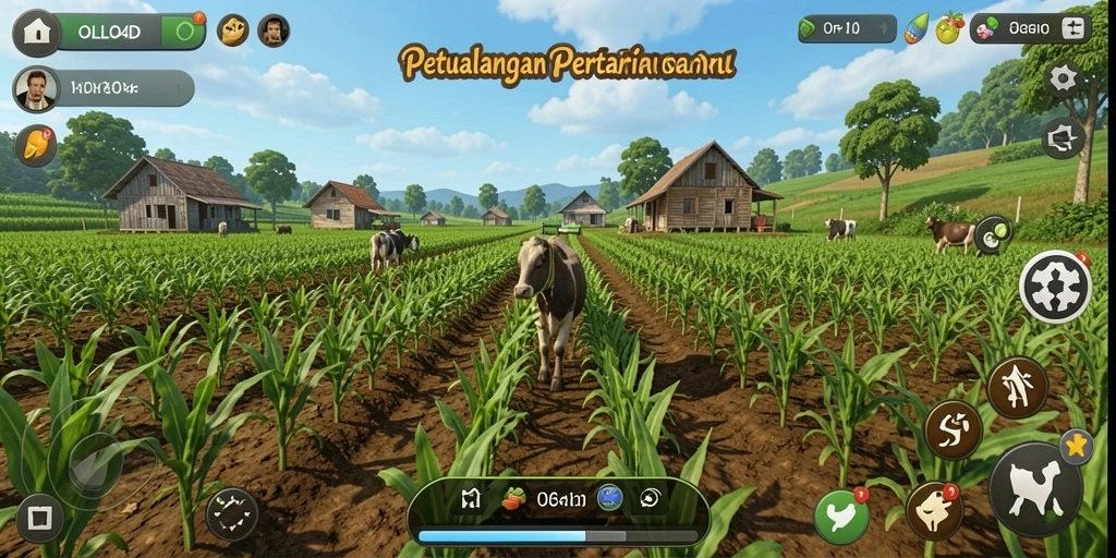 Screenshot utama OLLO4D menunjukkan petani yang sedang merawat tanaman dengan penuh cinta.