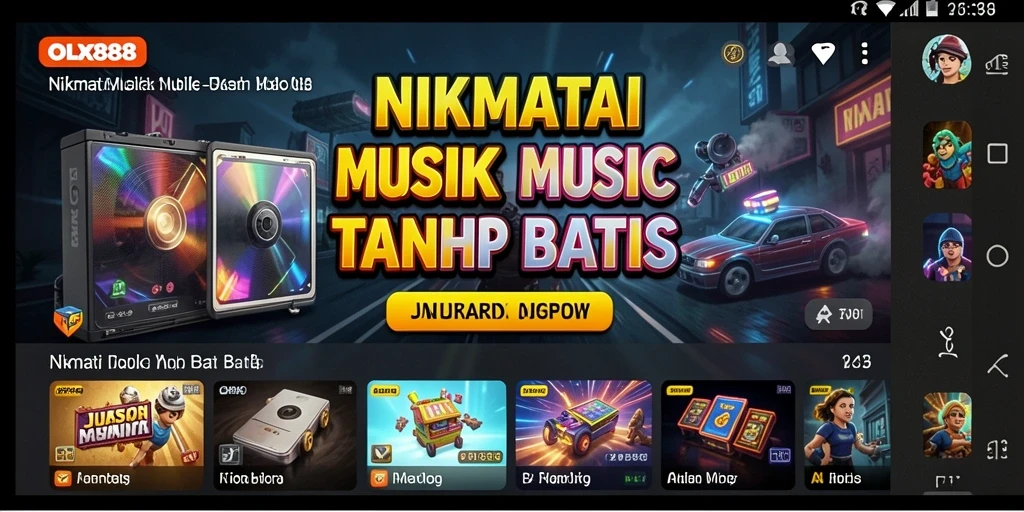 Tampilan gameplay OLX888 yang menarik dengan berbagai lagu untuk didengarkan.