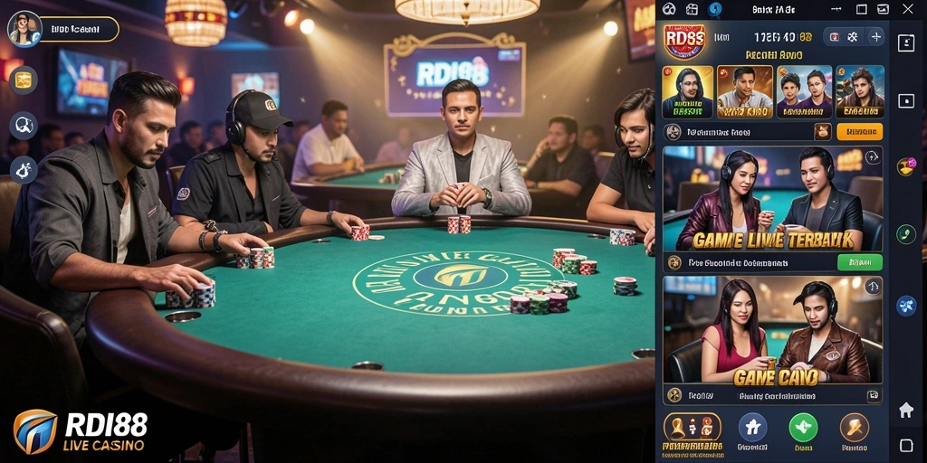 Gambar gameplay Live Casino yang menampilkan dealer langsung.