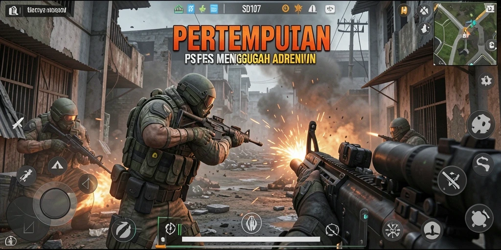 Gameplay menegangkan dalam pertempuran FPS SD107.