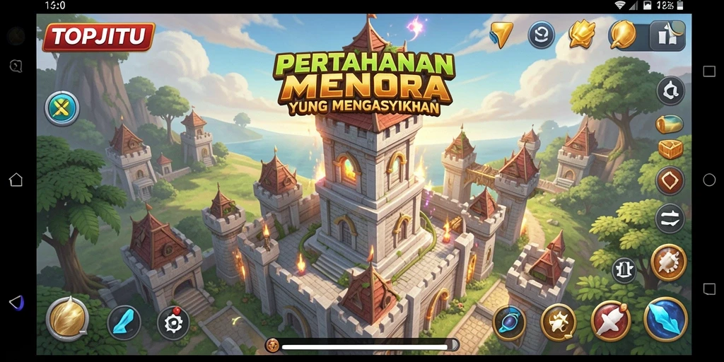Tampilan menakjubkan dari gameplay Tower Defense yang intens dan strategis.
