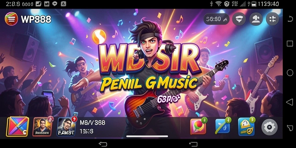Tampilan gameplay WP888 dengan beragam pilihan lagu musik.